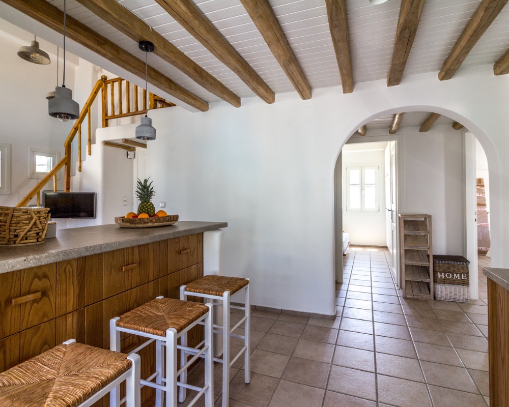 mykonos hotel room vs vacation home kitchen details